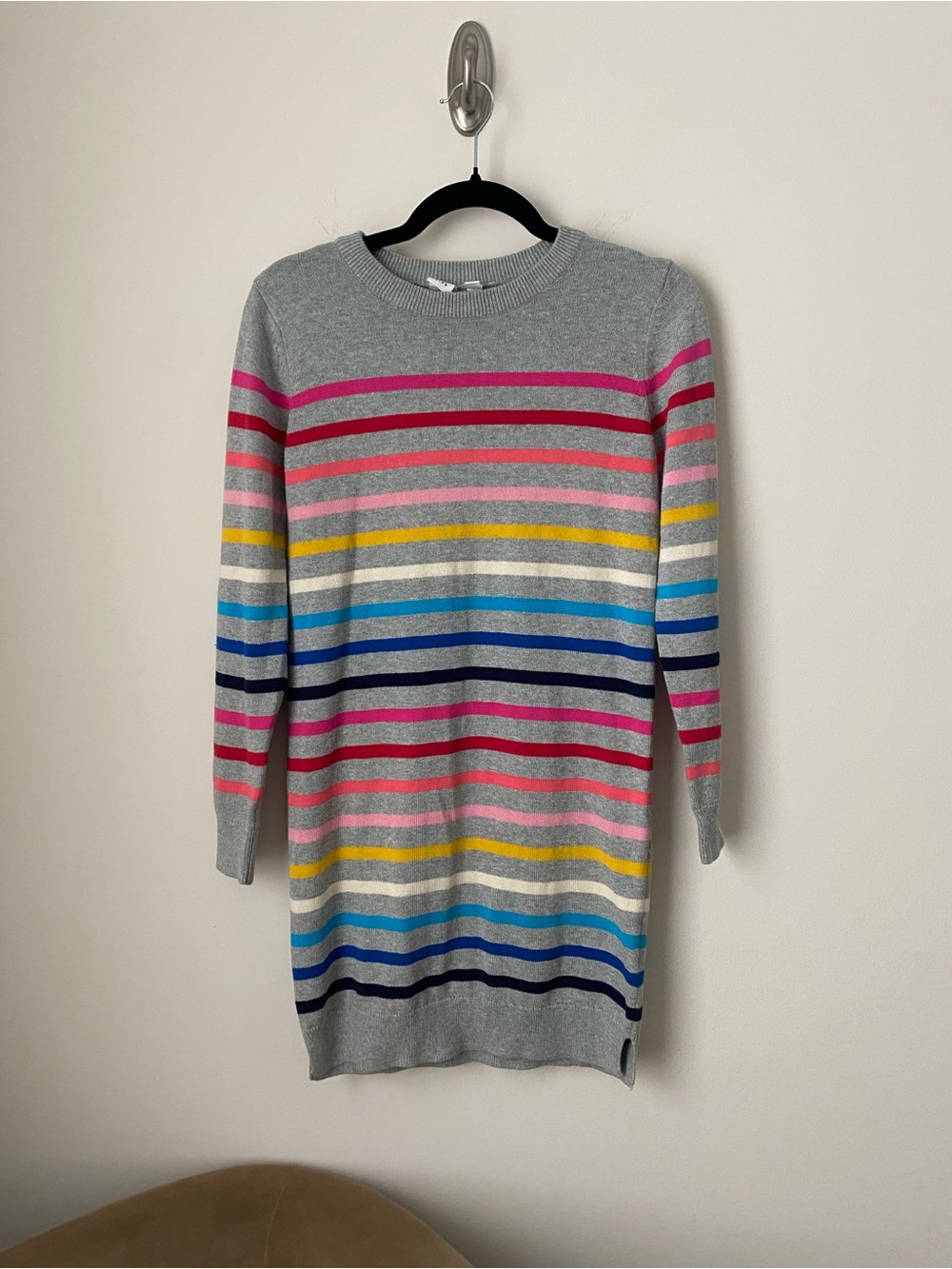 GAP Kids RAINBOW Striped Sweater Dress Gray Pink Ribbed Cotton Casual Girls XXL